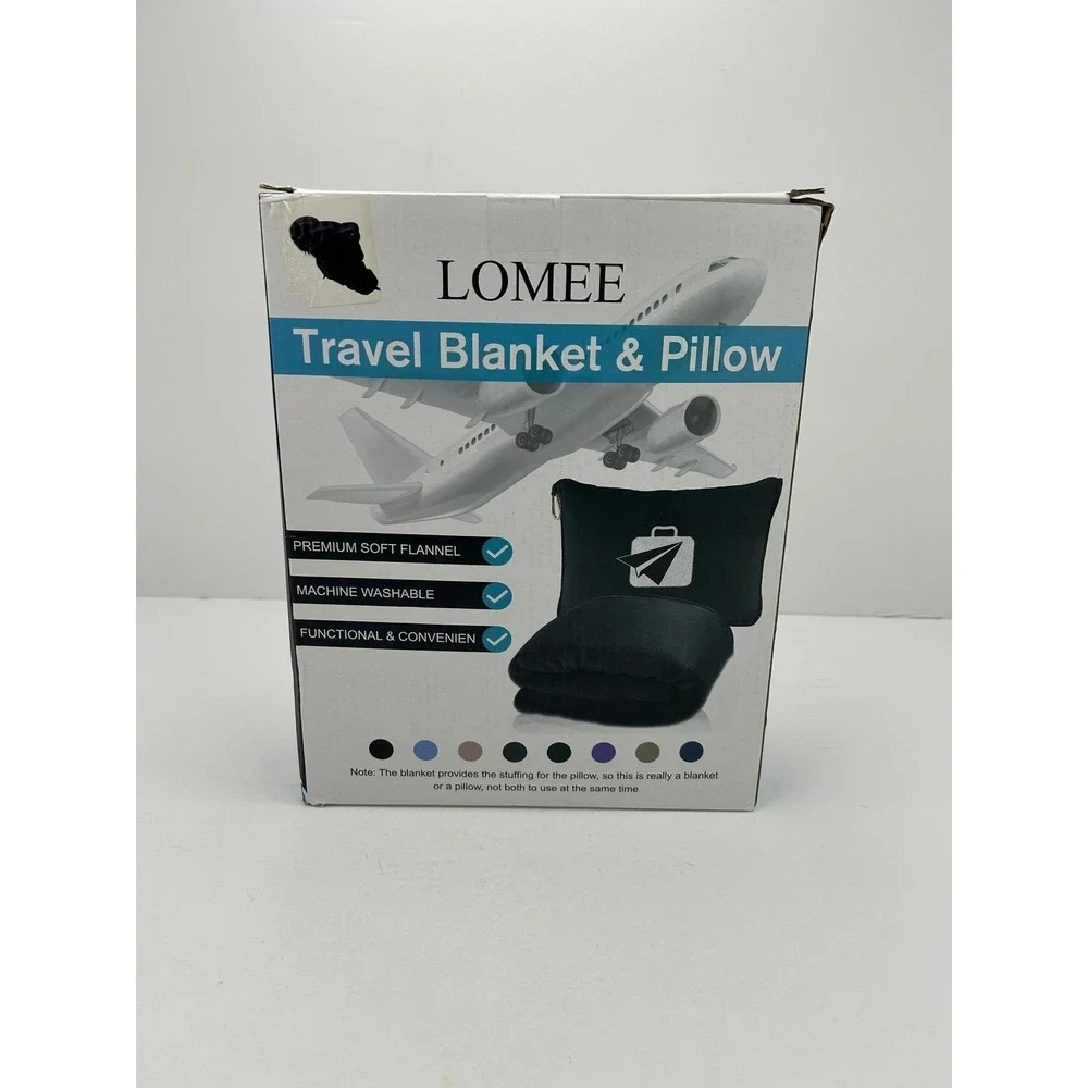 LOMEE Travel‎ Blanket & Pillow Unisex OS Black New